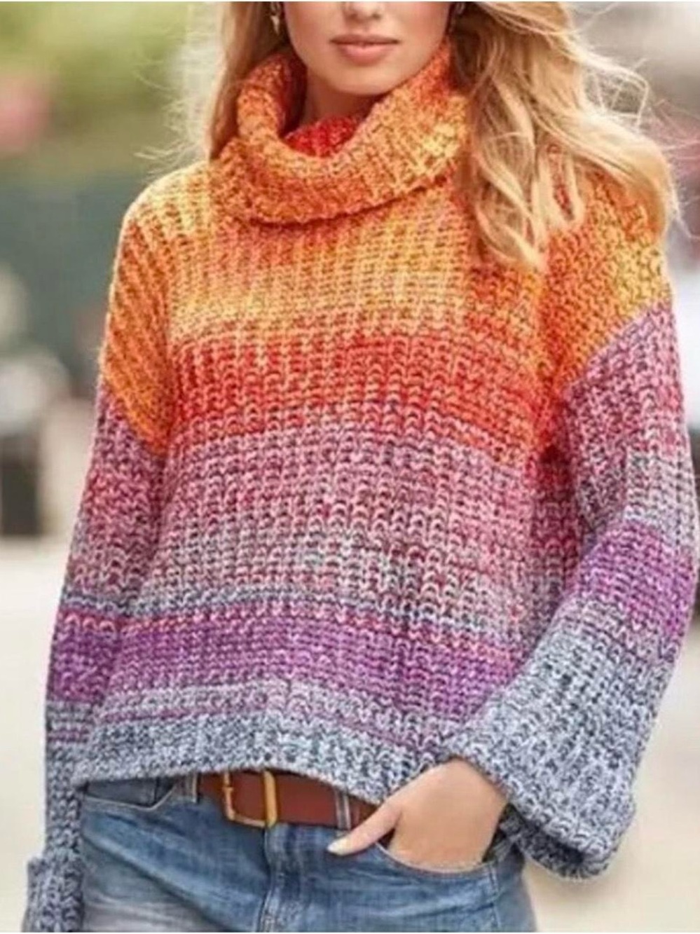 525 America Gradient Cowlneck Sweater in Orange, Pink, Purple and Gray